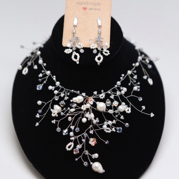 Whimsicle Wedding Vine Necklace & Earring Set | Custom Handmade | One of a kind - Picture 2 of 6